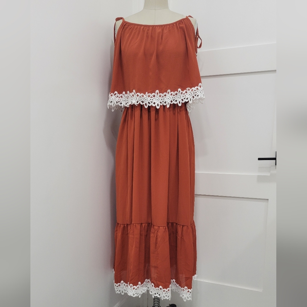Fashion Women's Spaghetti Straps Maxi/ Midi Brick Red A-line Dress Size XL Boho